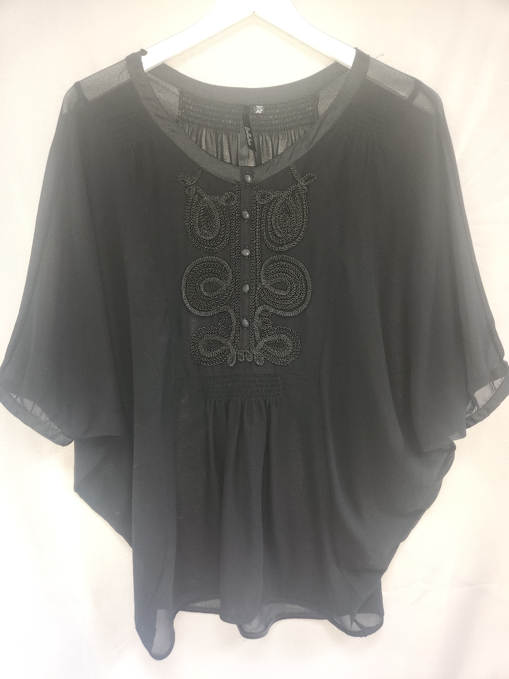 Bellatrix Black Beaded Boho Sheer Tunic Top